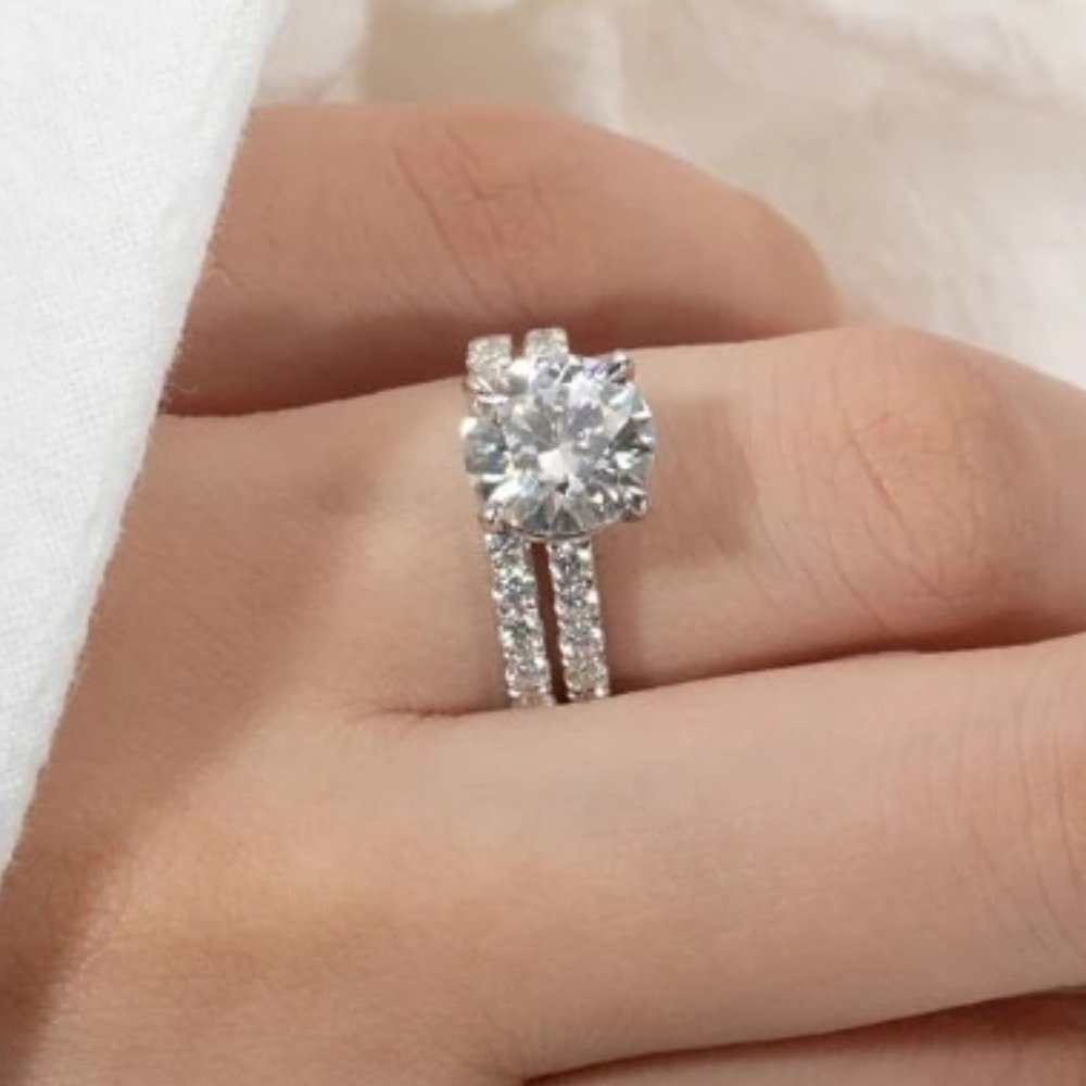 Certified 4.14ct. t.w. Diamond Moissanite Wedding Ring Set NEW